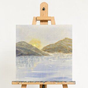 Blue Calm Nature Scene Wall Art Acrylic Painting 6" x 6" Unframed